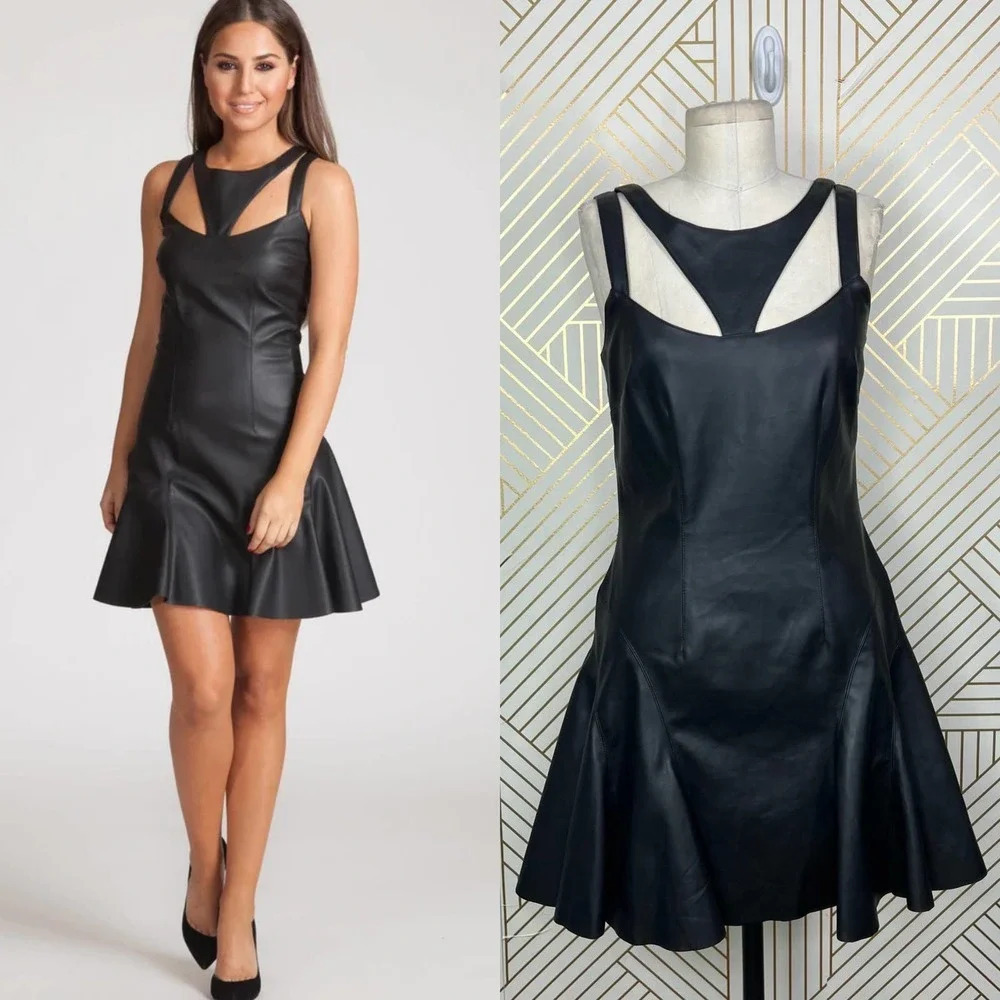 Jay Godfrey Stewart Vegan Leather Cutout Mini‎ Dress Black Size 6